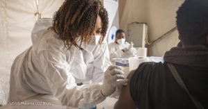 A female health worker in Rwanda